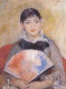 Pierre Auguste Renoir girl witb a f an Sweden oil painting artist